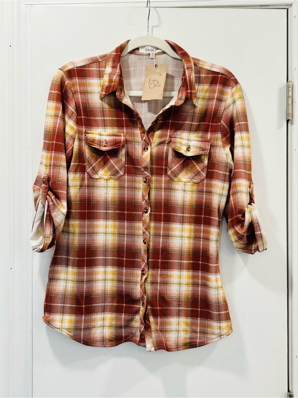 NWT - Eden & Olivia Soft Brushed  Plaid Button-Down Shirt